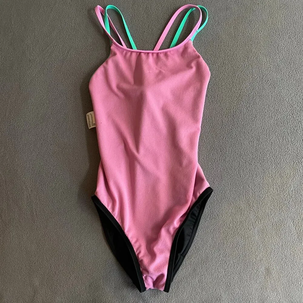 Speedo Black One Piece Swimsuit Girls 12‎ Cross Back Straps